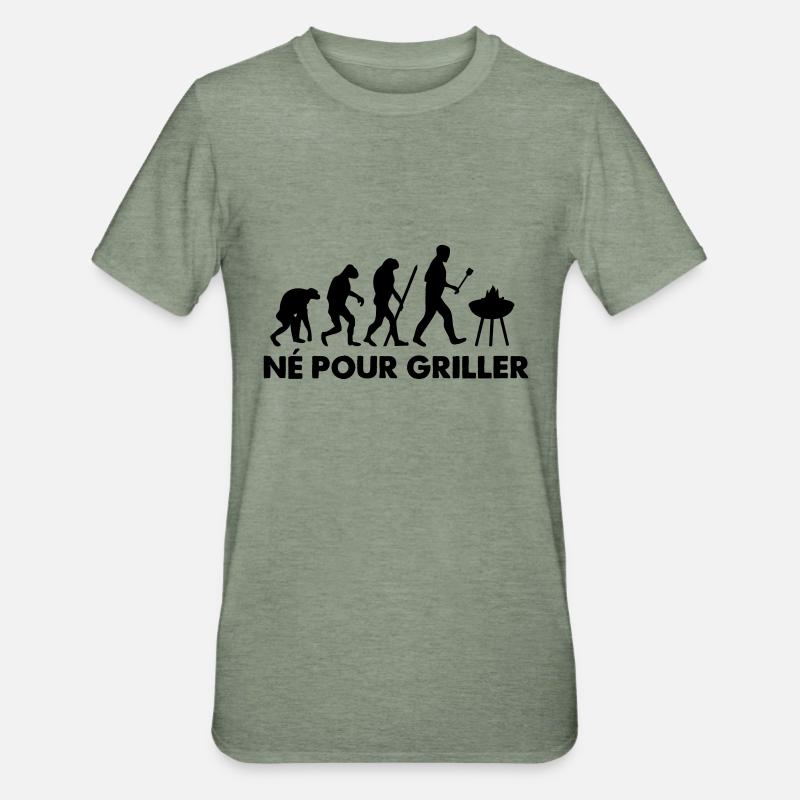 Né pour griller Évolution - T-shirt polycoton Unisexe - vert kaki chiné