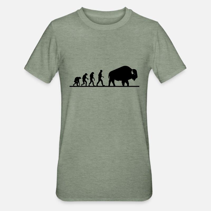 évolution du buffle - T-shirt polycoton Unisexe - vert kaki chiné