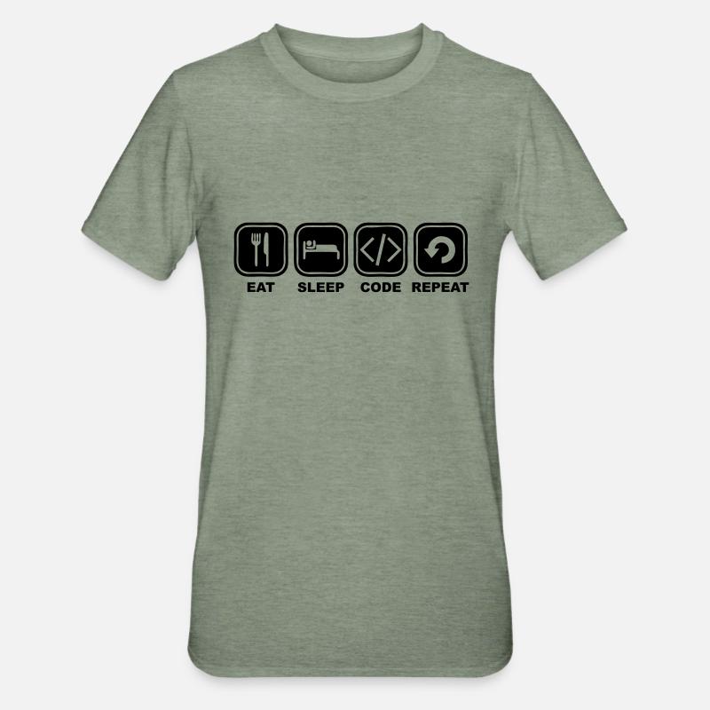 Eat, sleep, Code, Repeat - T-shirt polycoton Unisexe - vert kaki chiné