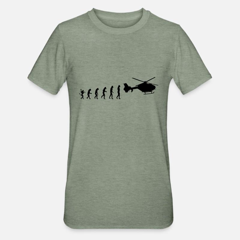 Helicopter Pilot Evolution - Unisex Polycotton T-Shirt - heather military green