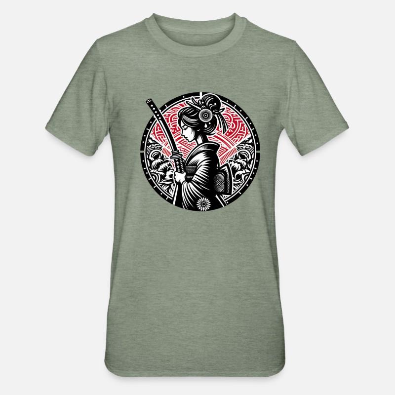 Samurai-Mädchen - Unisex Polycotton T-Shirt - Militärgrün meliert