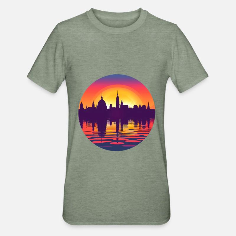 Halle Skyline - Unisex Polycotton T-Shirt - Militärgrün meliert