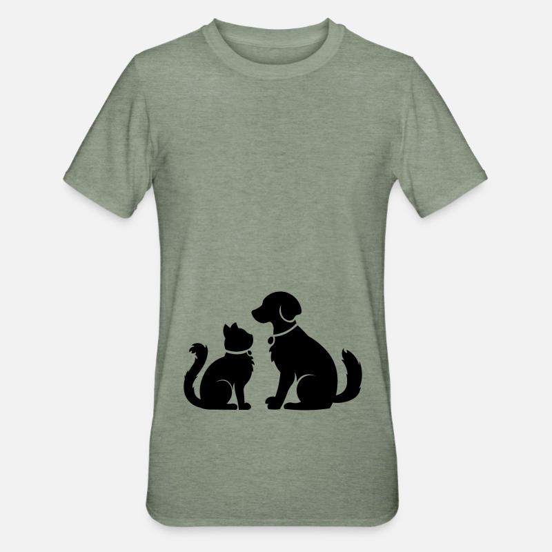 Chat chien ensemble - chat chien ensemble - animaux de compagnie - T-shirt polycoton Unisexe - vert kaki chiné