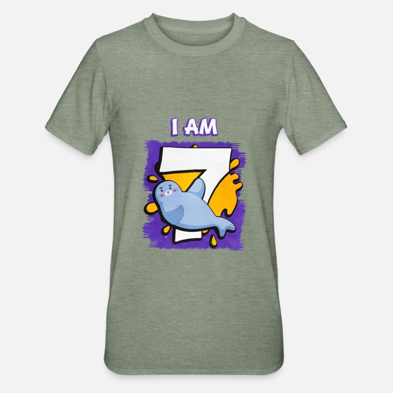 Ich Bin 7 Robbe - Unisex Polycotton T-Shirt - Militärgrün meliert