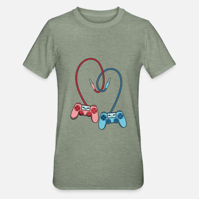 Gaming Controller Liebe - Unisex Polycotton T-Shirt - Militärgrün meliert