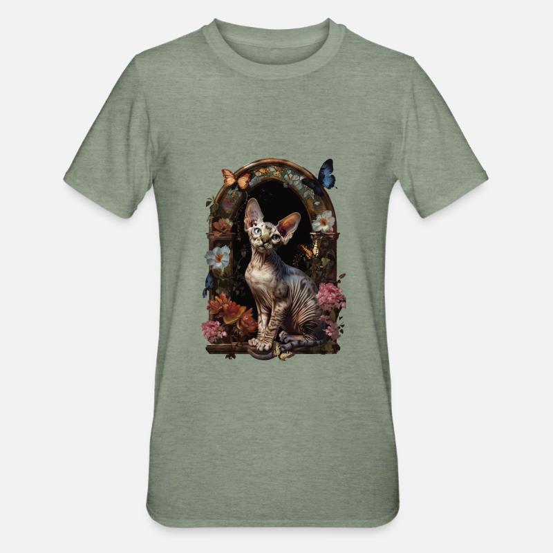 Chat Devon Rex - T-shirt polycoton Unisexe - vert kaki chiné