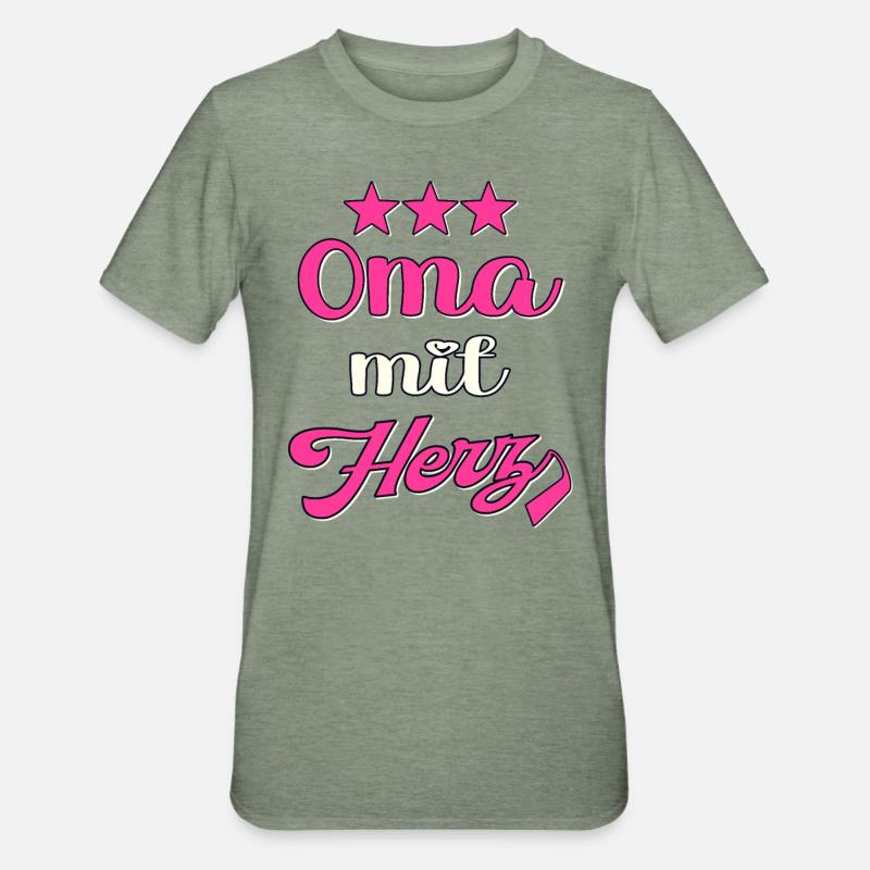 Oma mit Herz Großmutter - Unisex Polycotton T-Shirt - Militärgrün meliert