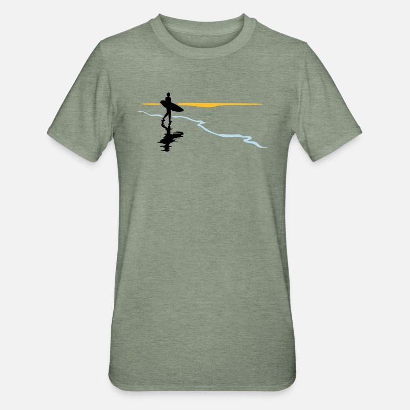 Surfeur à la plage - T-shirt polycoton Unisexe - vert kaki chiné