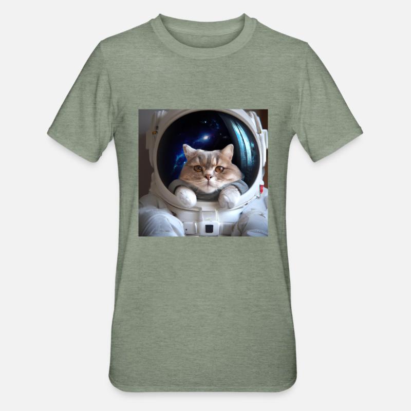 Chat dans l’espace - T-shirt polycoton Unisexe - vert kaki chiné