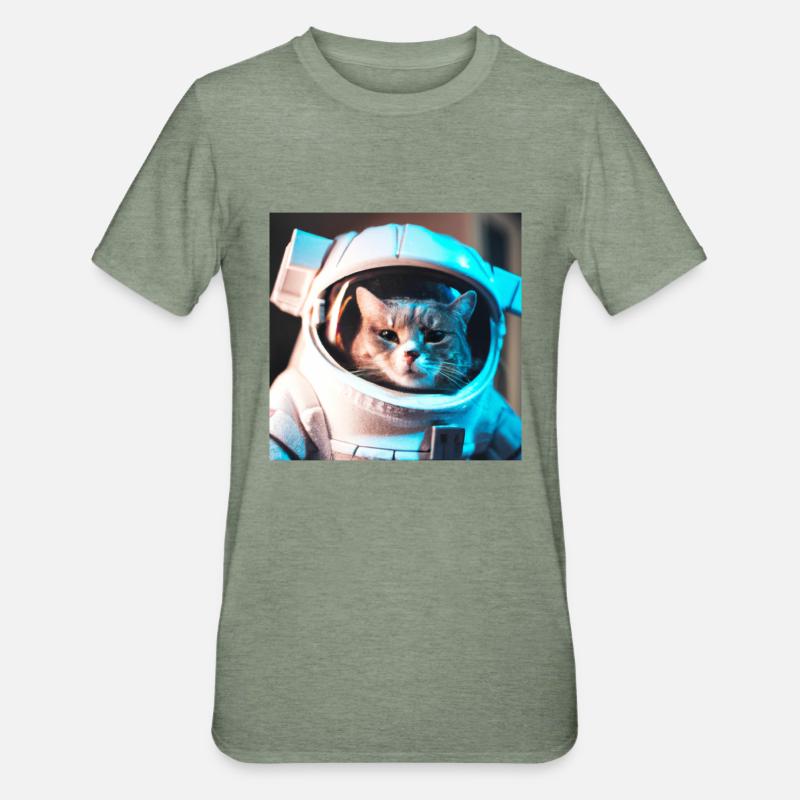 Chat dans l’espace - T-shirt polycoton Unisexe - vert kaki chiné