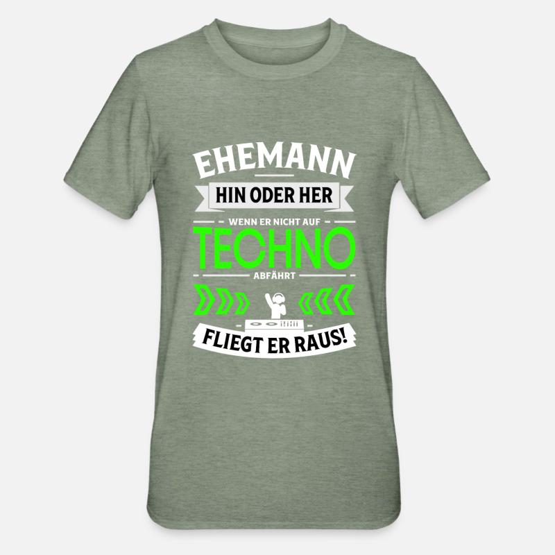 Ehemann steht nicht auf Techno - Techno Geschenk - Unisex Polycotton T-Shirt - Militärgrün meliert