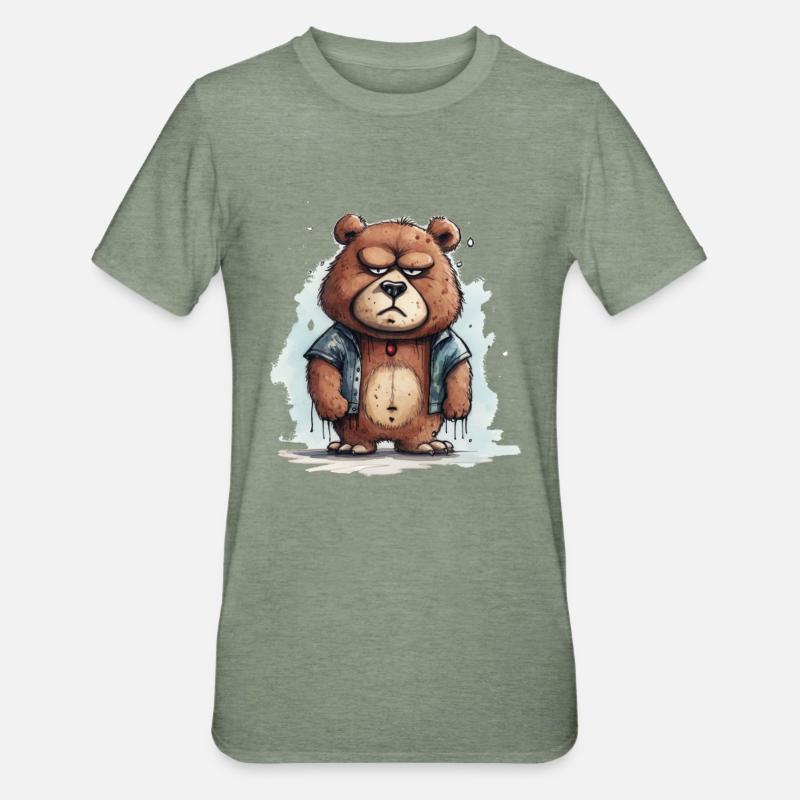 Grumpy Teddy - Unisex Polycotton T-Shirt - heather military green