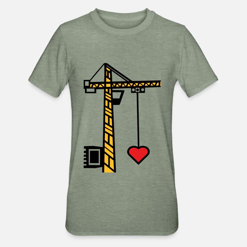Grue de construction Grue de levage De construction Coeur - T-shirt polycoton Unisexe - vert kaki chiné