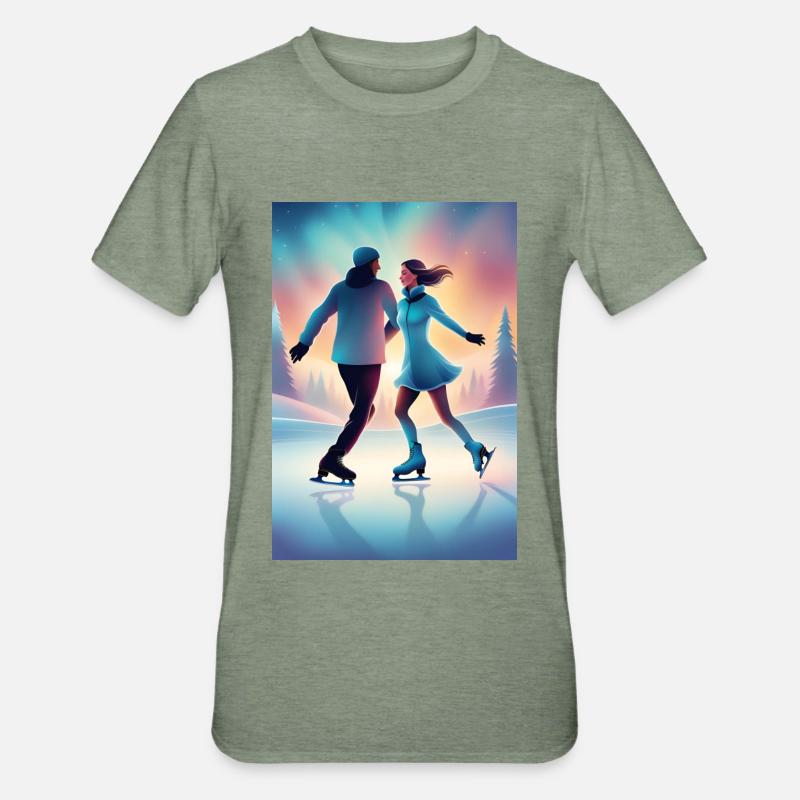 Süßes Eislaufpaar - Unisex Polycotton T-Shirt - Militärgrün meliert