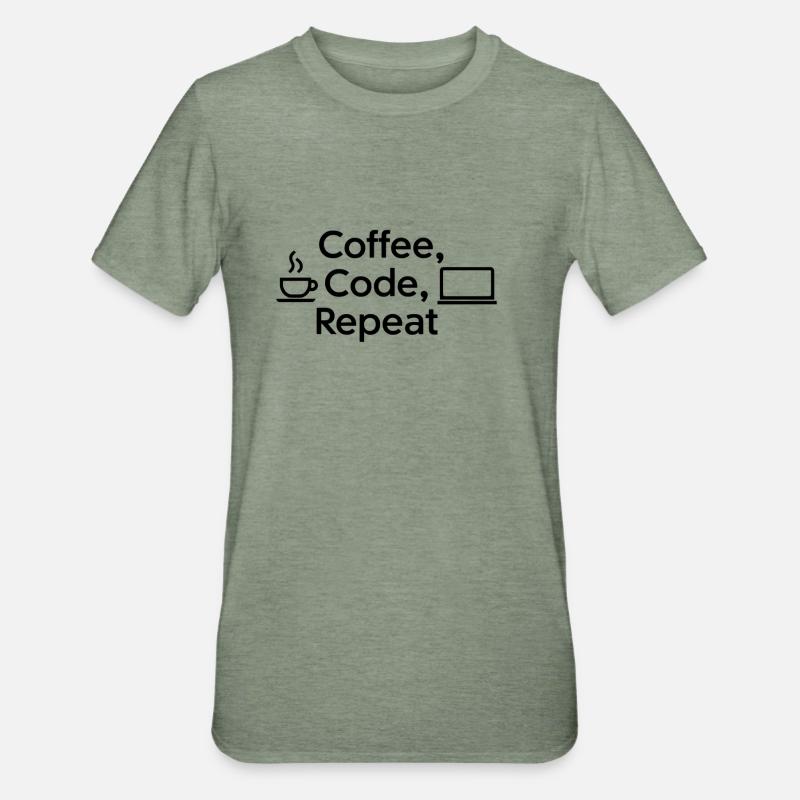 Kaffee & Code: Tägliche Routine - Unisex Polycotton T-Shirt - Militärgrün meliert