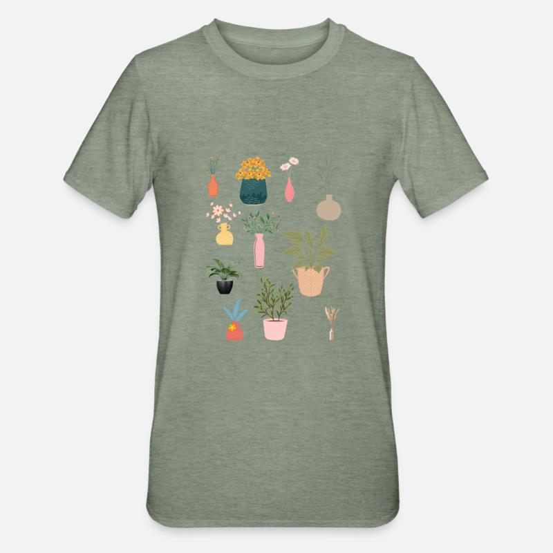 Blumen - Unisex Polycotton T-Shirt - Militärgrün meliert