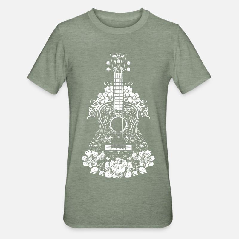 Ukulele Comic-Stil - Unisex Polycotton T-Shirt - Militärgrün meliert