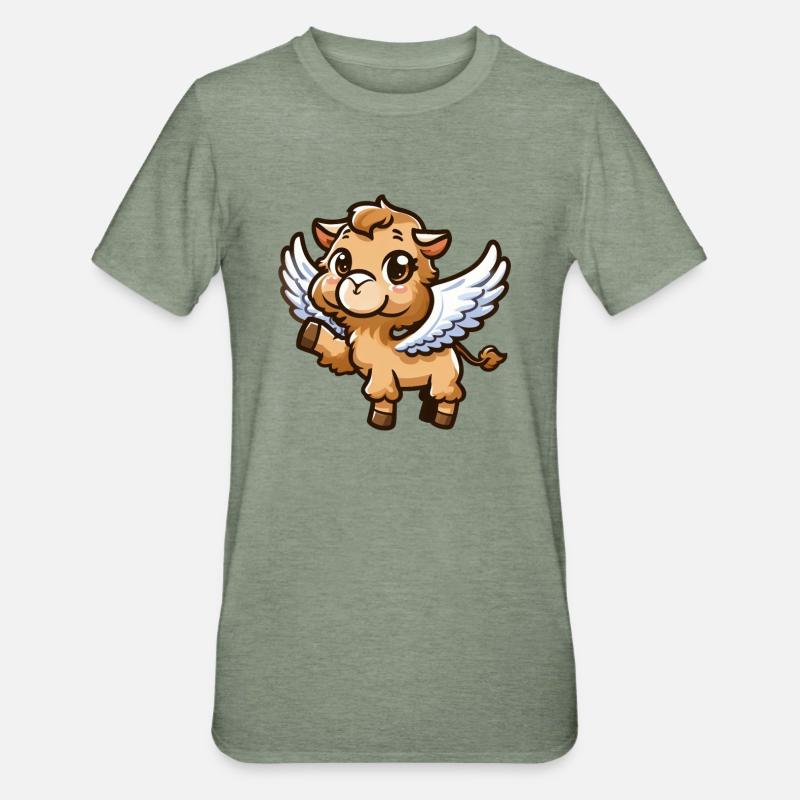 Engels-Kamel: Himmlischer Comic-Stil - Unisex Polycotton T-Shirt - Militärgrün meliert