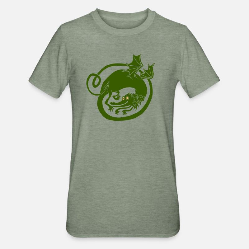Drache (dunkler) - Unisex Polycotton T-Shirt - Militärgrün meliert