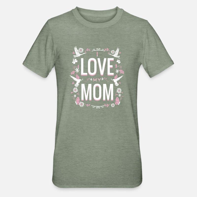 Design mignon - J’aime ma mère - T-shirt polycoton Unisexe - vert kaki chiné