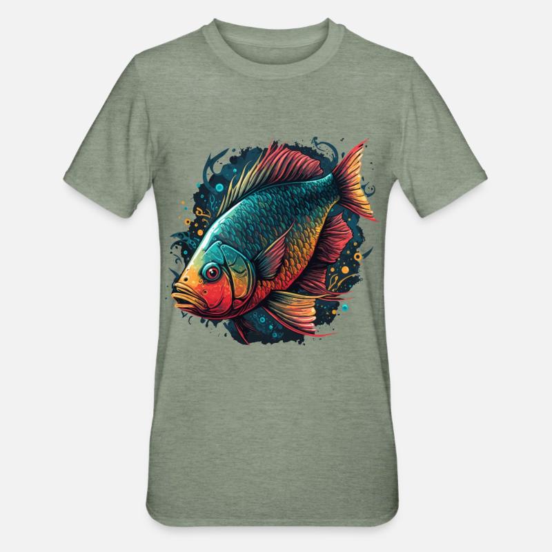 Poisson rouge - T-shirt polycoton Unisexe - vert kaki chiné