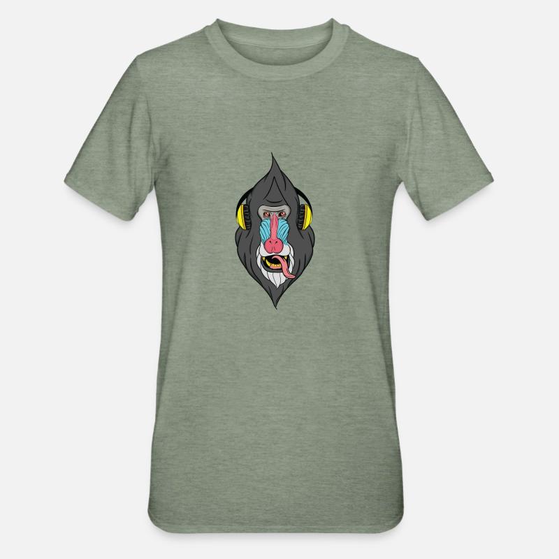 Singe avec un casque - techno singe - T-shirt polycoton Unisexe - vert kaki chiné