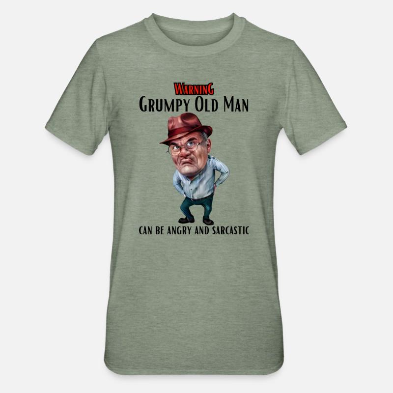 Warning Grumpy Old Man - Unisex Polycotton T-Shirt - Militärgrün meliert