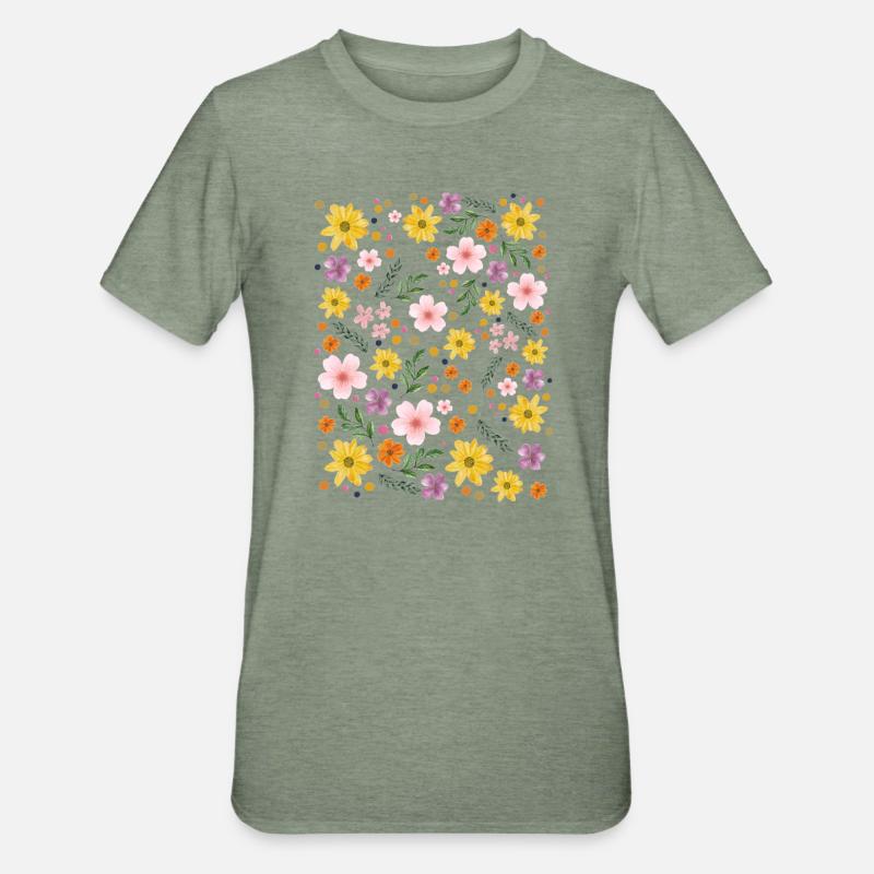 Watercolor Floral Magic Pattern - Unisex Polycotton T-Shirt - heather military green