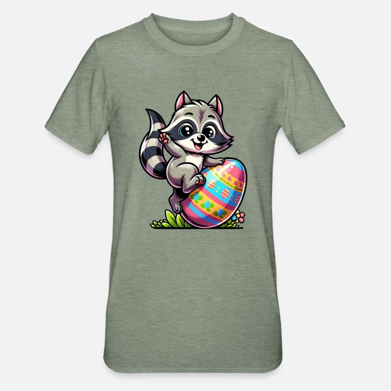 Easter Raccoon Easter Egg - Unisex Polycotton T-Shirt - heather military green