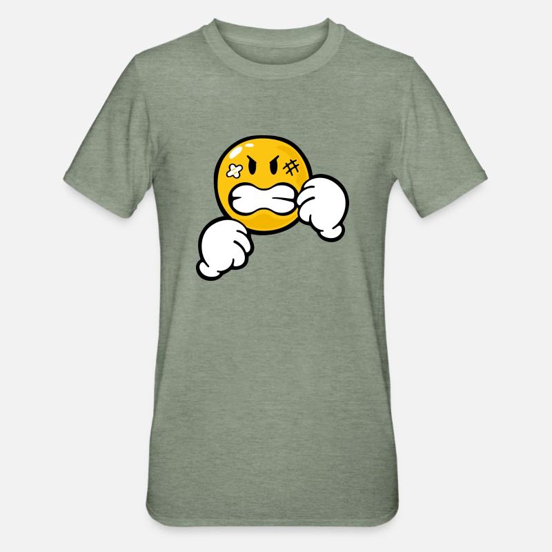 Smiley Anger Aggression - T-shirt polycoton Unisexe - vert kaki chiné
