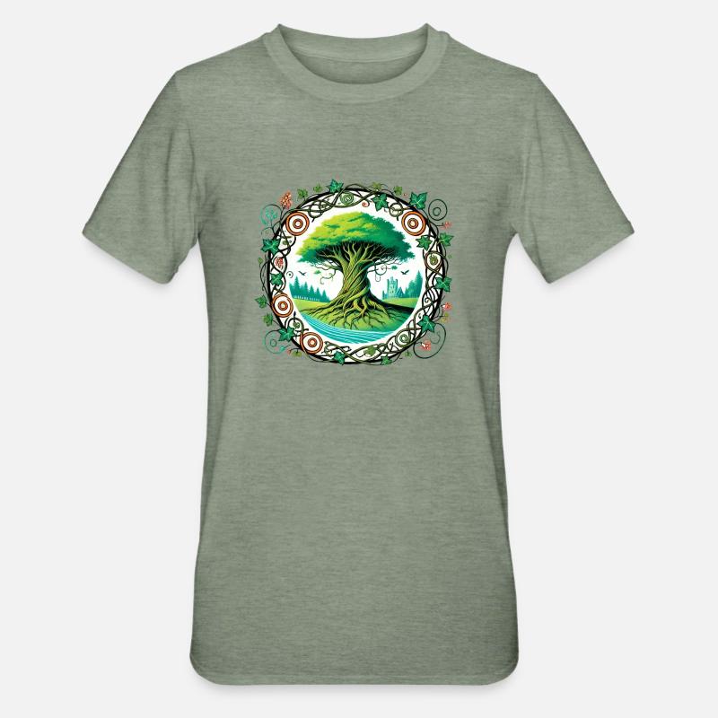 Baum des Lebens - Unisex Polycotton T-Shirt - Militärgrün meliert