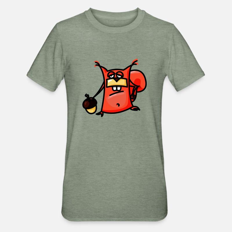 crazy Comic Squirrel - Unisex Polycotton T-Shirt - heather military green