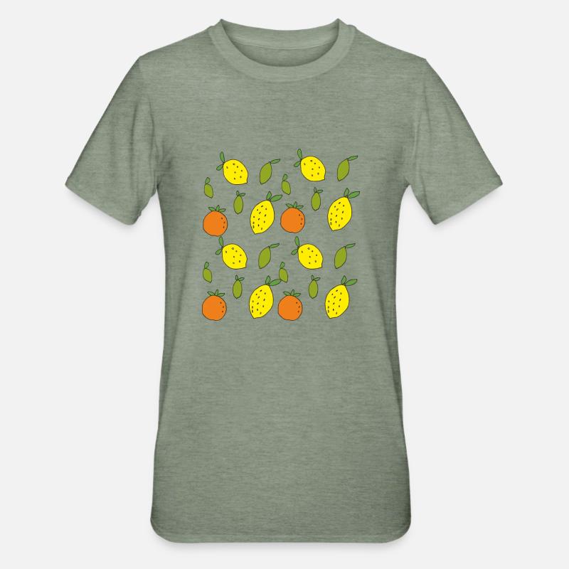 Oranges, citrons, citrons verts - T-shirt polycoton Unisexe - vert kaki chiné