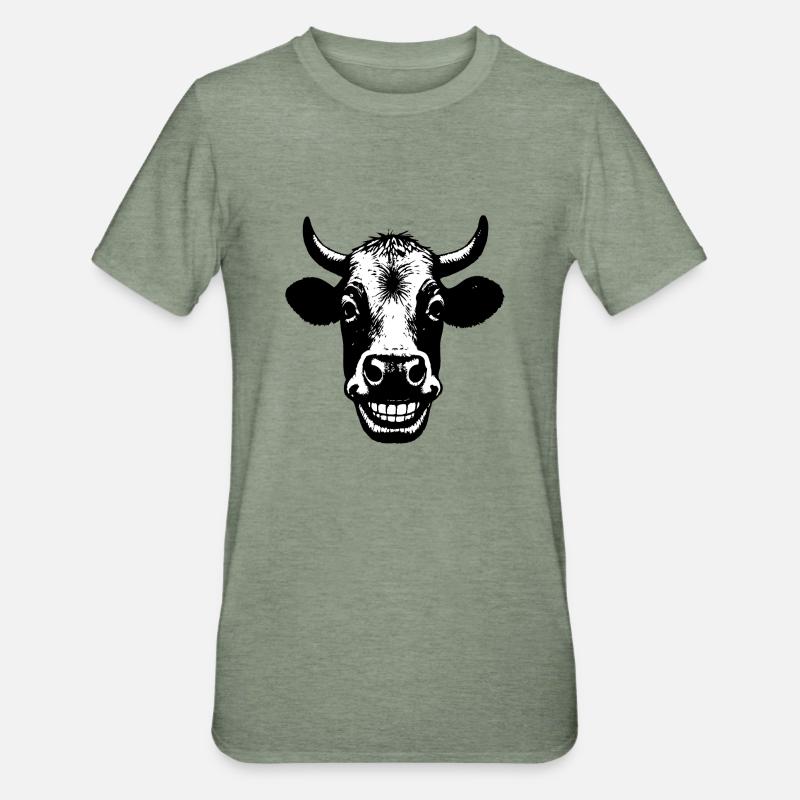 Grinning Cow - Unisex Polycotton T-Shirt - heather military green
