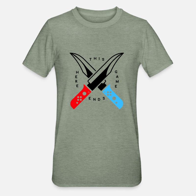 Spielekonsole Controller Messer mit Spruch - Unisex Polycotton T-Shirt - Militärgrün meliert