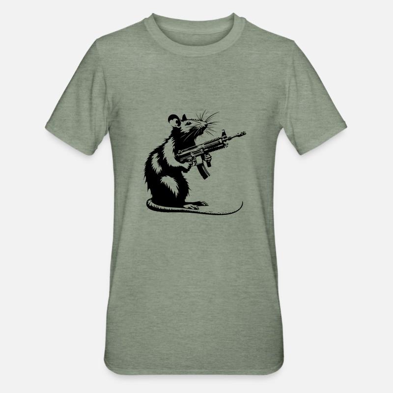 Rat avec mitrailleuse - T-shirt polycoton Unisexe - vert kaki chiné