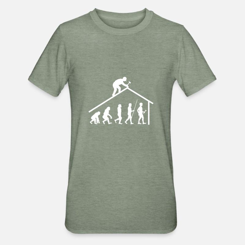 Evolution Zimmerer Dachdecker Geschenk - Unisex Polycotton T-Shirt - Militärgrün meliert