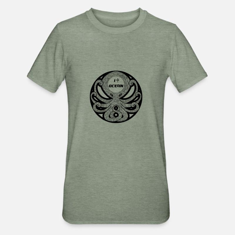 Octopus Grafik (schwarze Version) - Unisex Polycotton T-Shirt - Militärgrün meliert