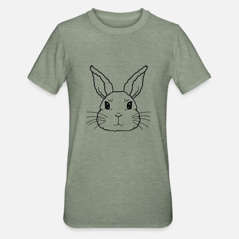 Visage mignon petit lapin - T-shirt polycoton Unisexe - vert kaki chiné