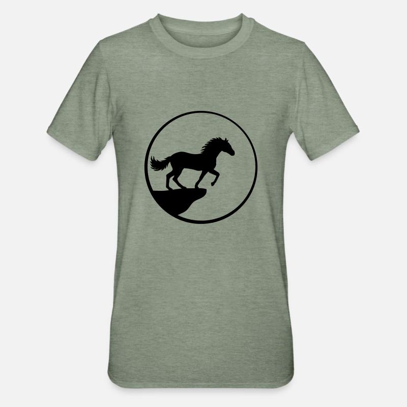 Cheval debout Cliff Moon - T-shirt polycoton Unisexe - vert kaki chiné