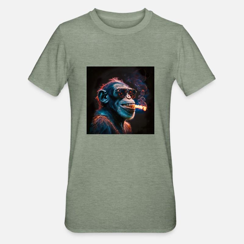 Cool Monkey, generative KI - Unisex Polycotton T-Shirt - Militärgrün meliert