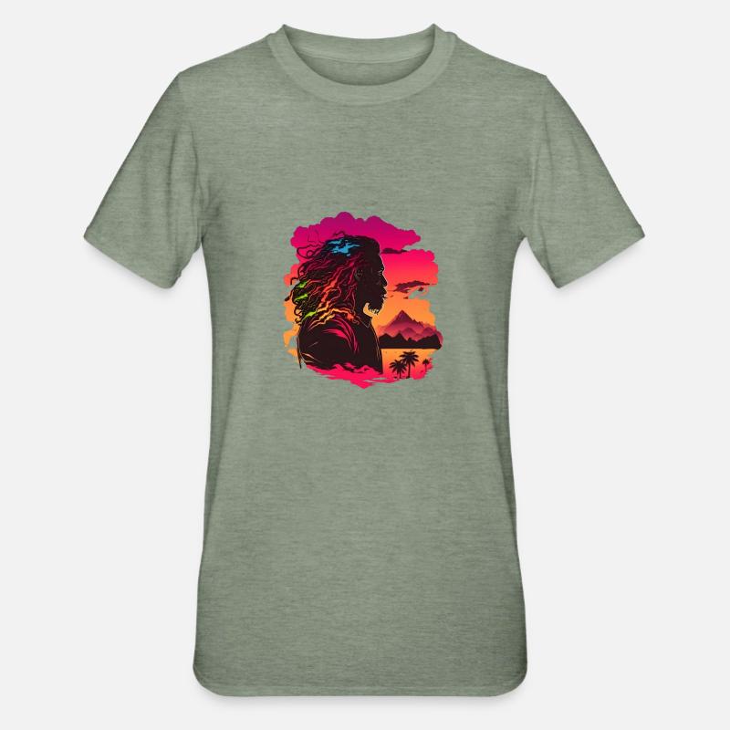 Synthwave Rasta Man - T-shirt polycoton Unisexe - vert kaki chiné