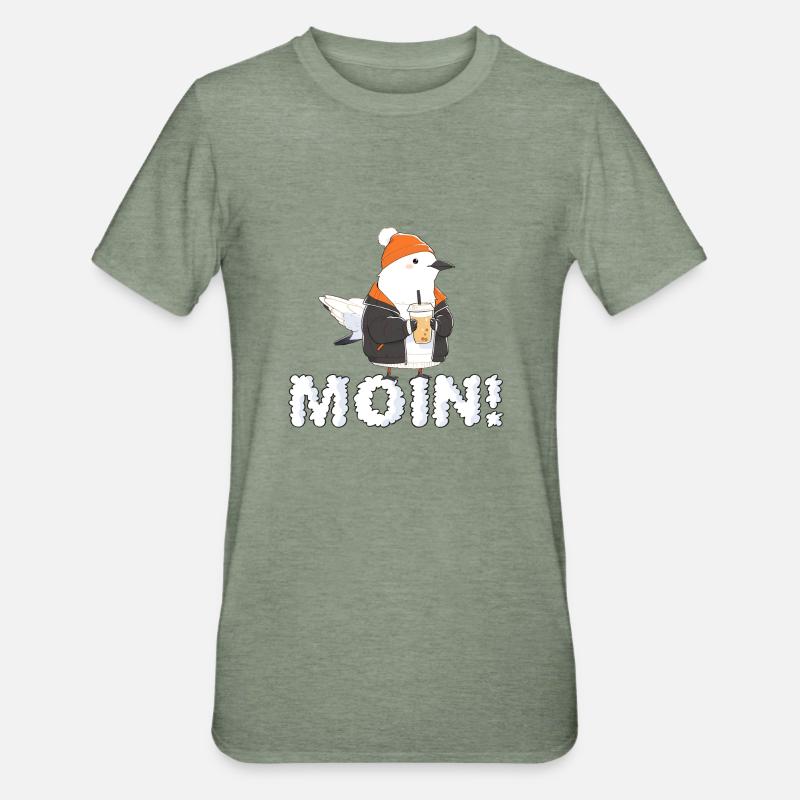 Moin Moin Möwe! - Unisex Polycotton T-Shirt - Militärgrün meliert