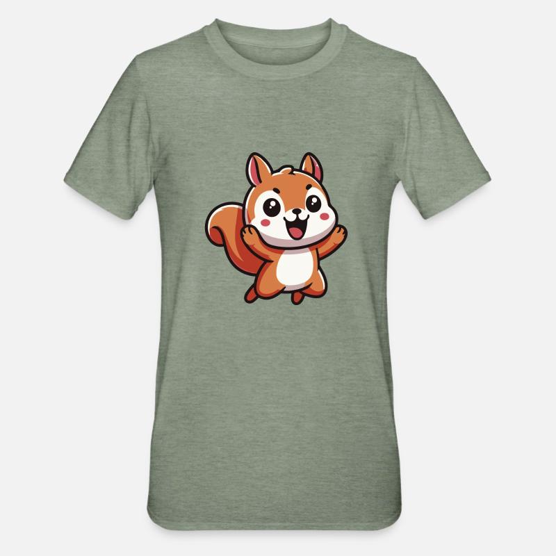 Nutty Das glückliche Kawaii-Eichhörnchen - Unisex Polycotton T-Shirt - Militärgrün meliert