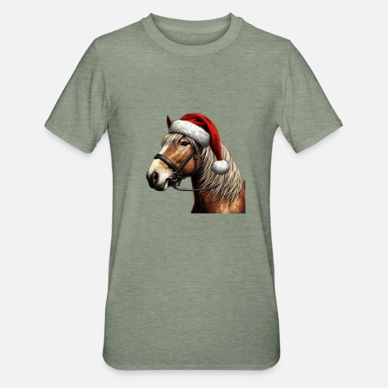 Julehest med julehat - Unisex polycotton T-shirt - militærgrønmeleret