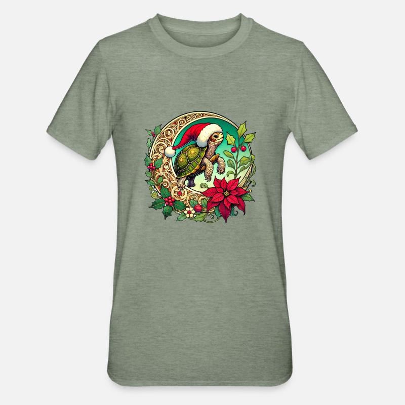 Tortue de Noël - T-shirt polycoton Unisexe - vert kaki chiné