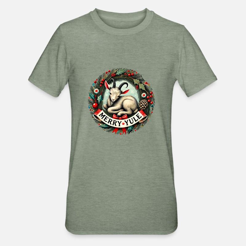 Joyeuse chèvre de Noël - T-shirt polycoton Unisexe - vert kaki chiné