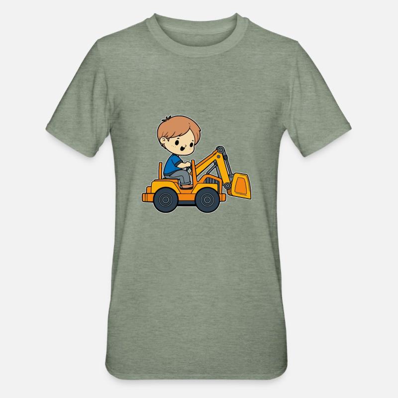 Junge mit Bagger - Unisex Polycotton T-Shirt - Militärgrün meliert