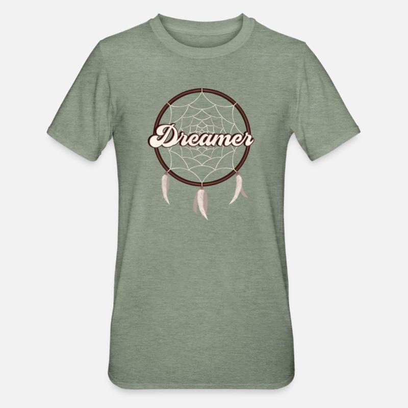 Dreamer - Träumer, Traumfänger - Unisex Polycotton T-Shirt - Militärgrün meliert