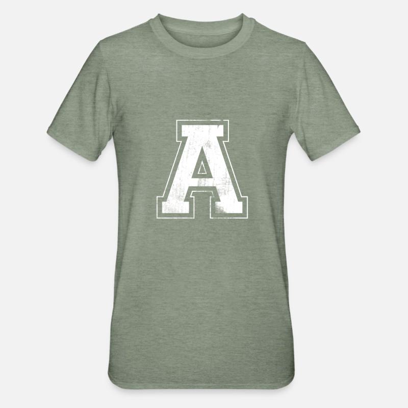 A Anfangsbuchstabe "A" - Unisex Polycotton T-Shirt - Militärgrün meliert